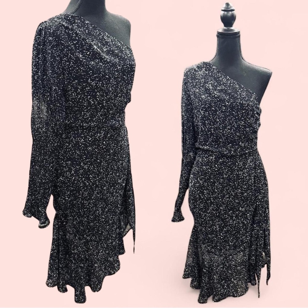 Cocktail New Year’s Eve Glam Party Honey Punch Black White One-Shoulder Dress M